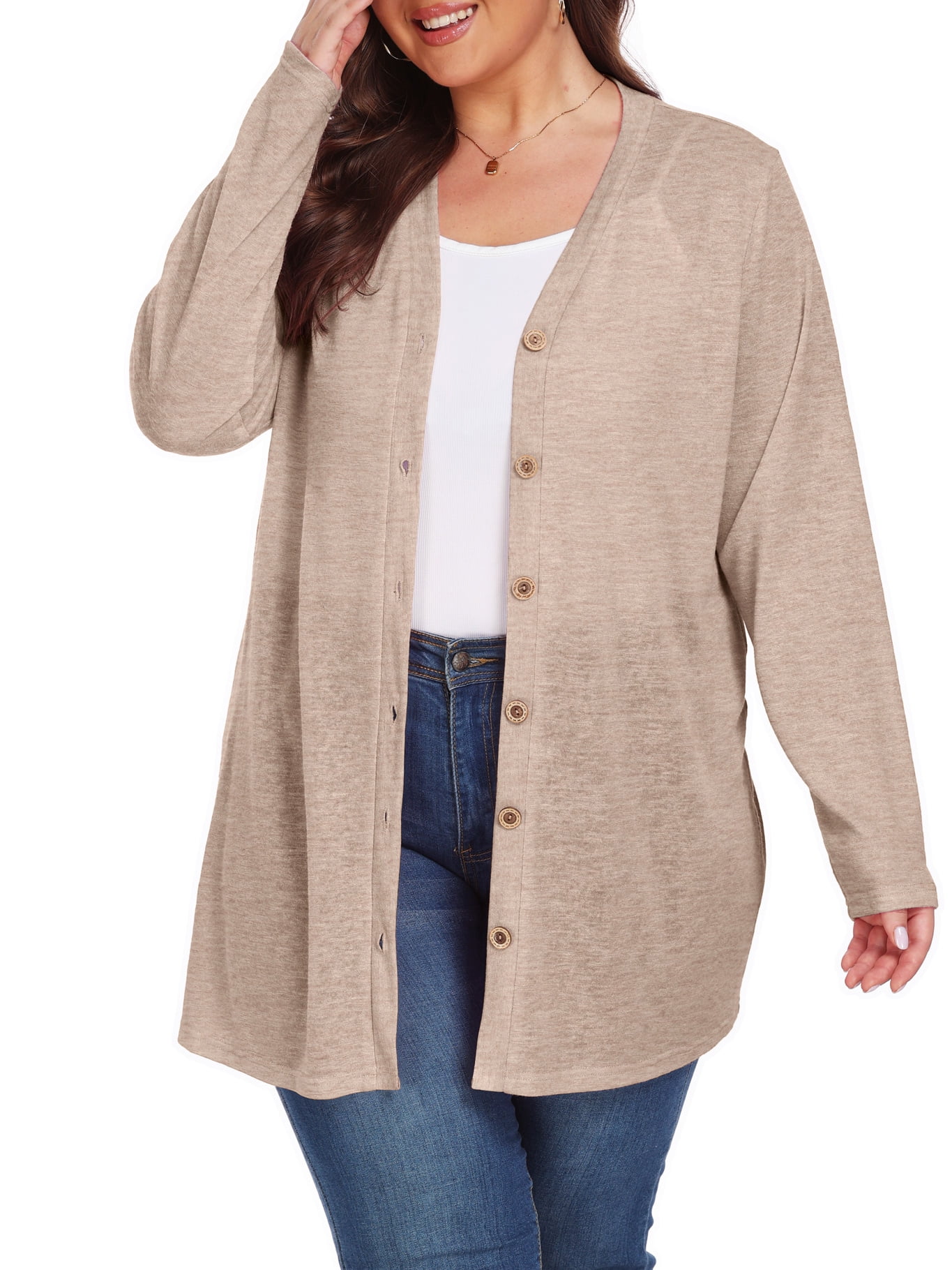 Cueply Women's Plus Size Cardigan Long Sleeve Lightweight Sheer Open