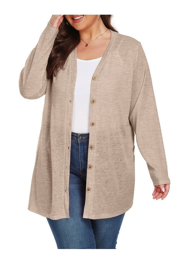 Women's Plus Size Cardigan Long Sleeve Lightweight Sheer Open Front Knited Cardigan 1X-4X