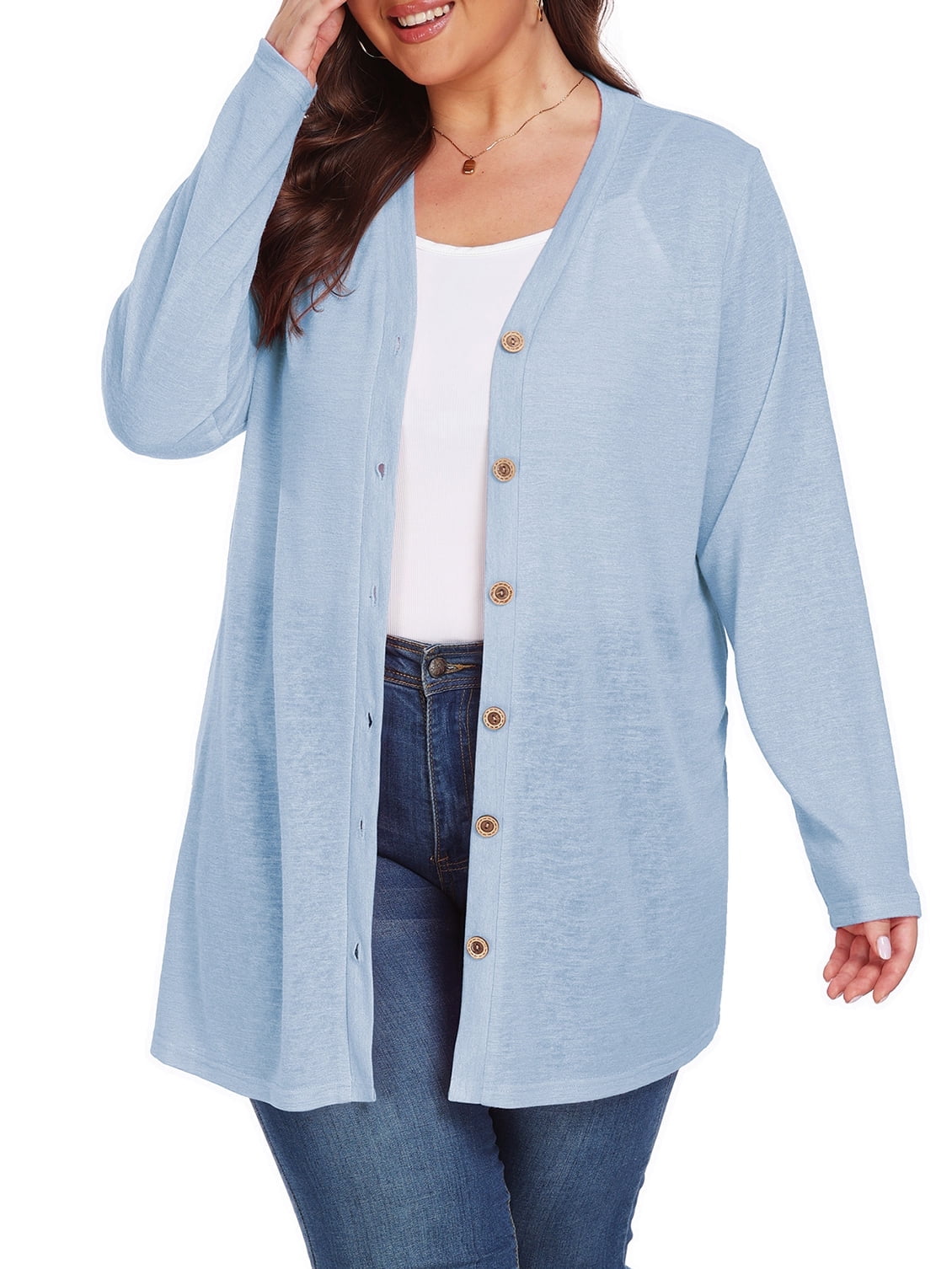 Plus Size Printed Open Front Long Sleeve Cardigan