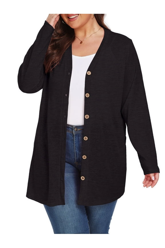 Women's Plus Size Cardigan Long Sleeve Lightweight Sheer Open Front Knited Cardigan 1X-4X