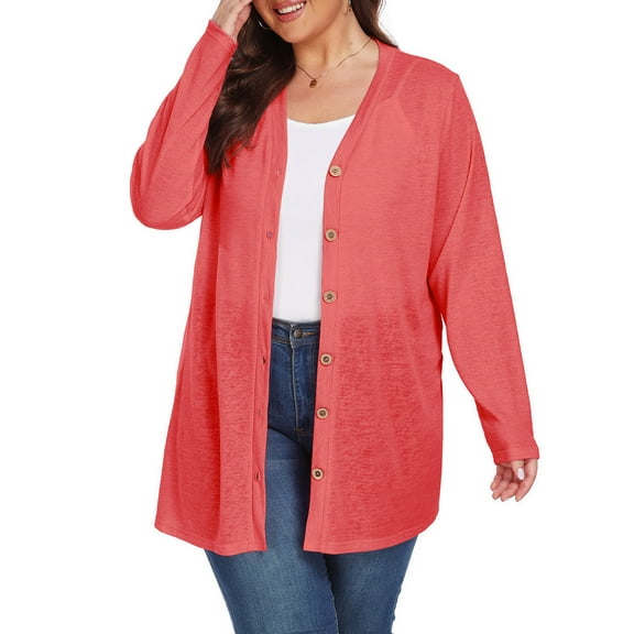 Cueply Women's Plus Size Cardigan Long Sleeve Lightweight Sheer Open Front Knited Cardigan 1X-4X