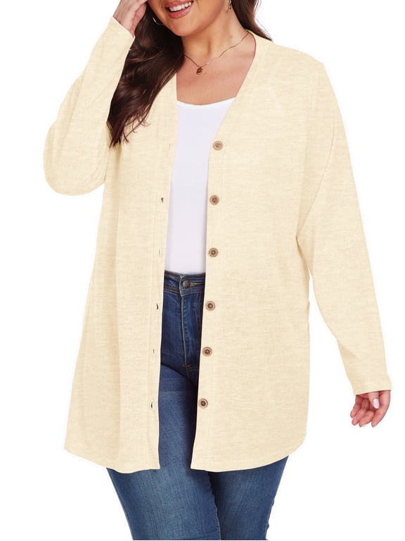 Women's Plus Size Cardigan Long Sleeve Lightweight Sheer Open Front Knited Cardigan 1X-4X