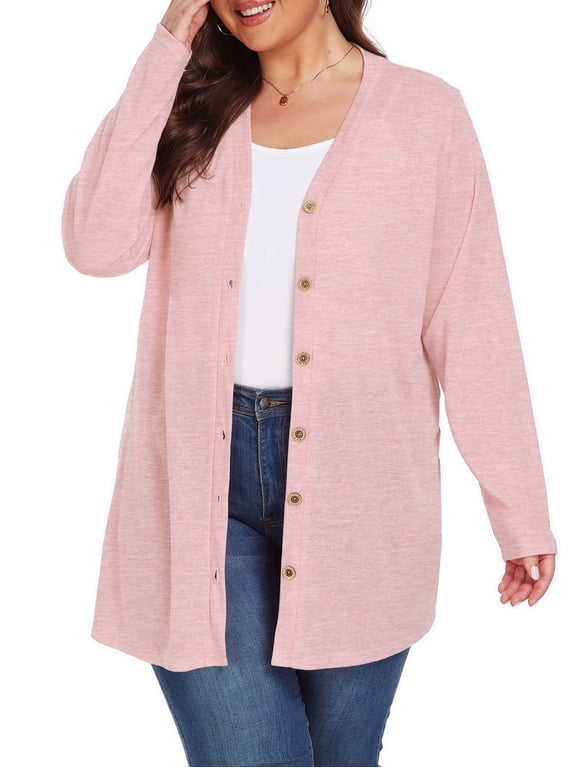 Women's Plus Size Cardigan Long Sleeve Lightweight Sheer Open Front Knited Cardigan 1X-4X