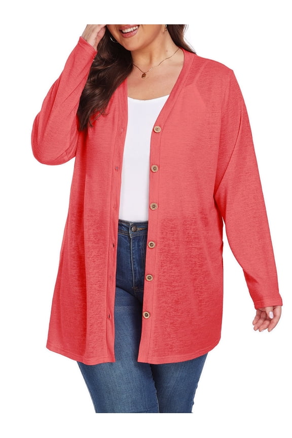 Women's Plus Size Cardigan Long Sleeve Lightweight Sheer Open Front Knited Cardigan 1X-4X