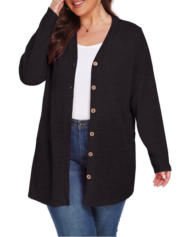 Women's Plus Size Cardigan Long Sleeve Lightweight Sheer Open Front Knited Cardigan 1X-4X