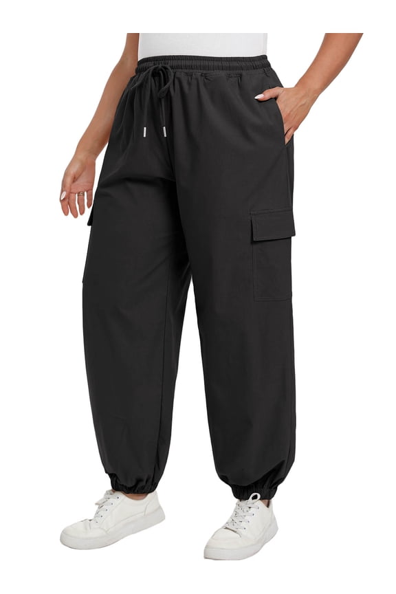 Women's Plus Size Cargo Pants with Pockets Casual Joggers Sweatpants Drawstring Adjustable Loose Fit Workout