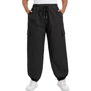Cueply Women's Plus Size Cargo Pants with Pockets Casual Joggers Sweatpants Drawstring Adjustable Loose Fit Workout