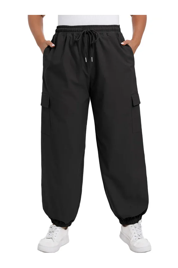 Women's Plus Size Cargo Pants with Pockets Casual Joggers Sweatpants Drawstring Adjustable Loose Fit Workout