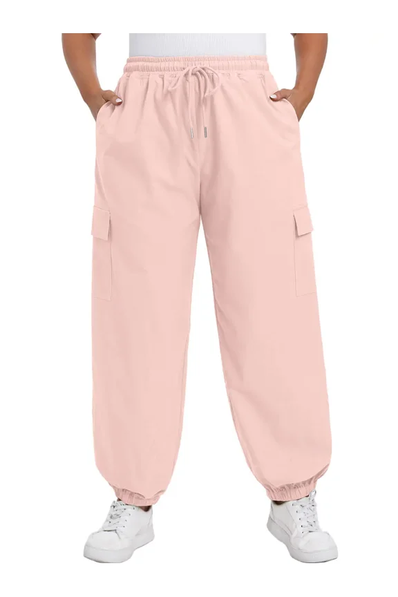 Women's Plus Size Cargo Pants with Pockets Casual Joggers Sweatpants Drawstring Adjustable Loose Fit Workout
