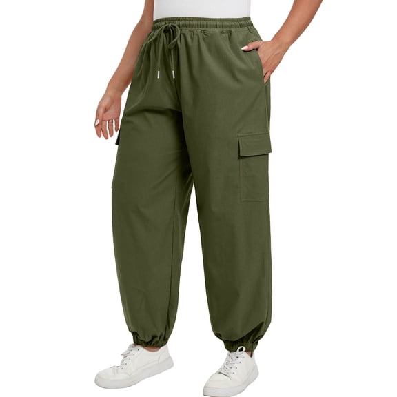 Cueply Women's Plus Size Cargo Pants with Pockets Casual Joggers Sweatpants Drawstring Adjustable Loose Fit Workout