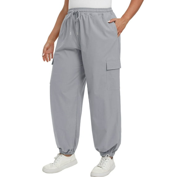 Cueply Women's Plus Size Cargo Pants with Pockets Casual Joggers Sweatpants Drawstring Adjustable Loose Fit Workout