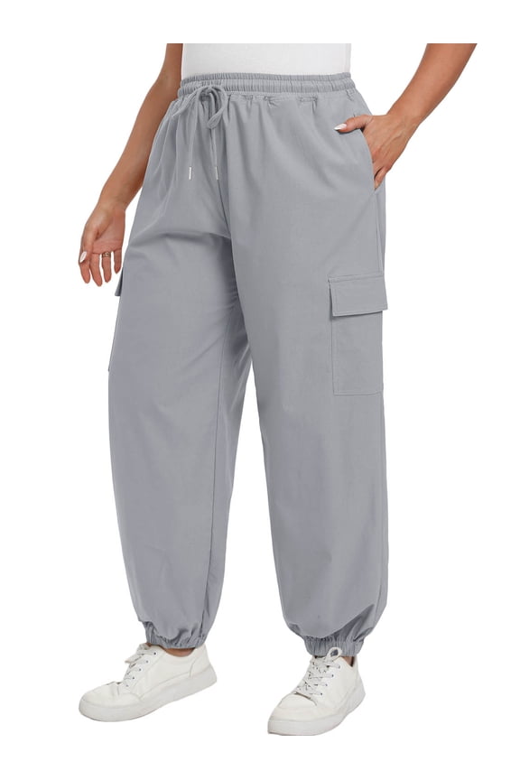Women's Plus Size Cargo Pants with Pockets Casual Joggers Sweatpants Drawstring Adjustable Loose Fit Workout