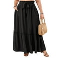 thumbnail image 1 of Cueply Women's Plus Size Casual High Waist Tie Front Long Skirts with Pockets Flowy Summer Pleated Tiered Maxi Elastic Skirt, 1 of 9