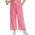 thumbnail image 1 of Cueply Women's Plus Size Cotton Woven Plaid Wide Leg Pants with Pockets Elastic Waist Casual Lounge Pants, 1 of 8