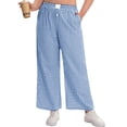 thumbnail image 1 of Cueply Women's Plus Size Cotton Woven Plaid Wide Leg Pants with Pockets Elastic Waist Casual Lounge Pants, 1 of 8
