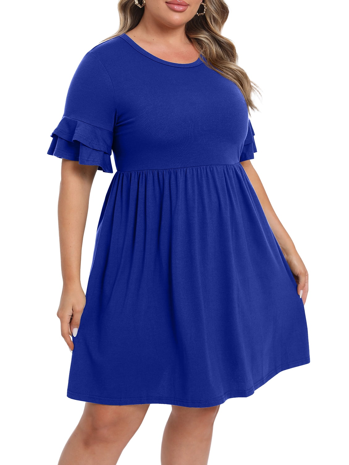 Cueply Women's Plus Size Flowy Dress, Summer 2023, Double Ruffle Short ...
