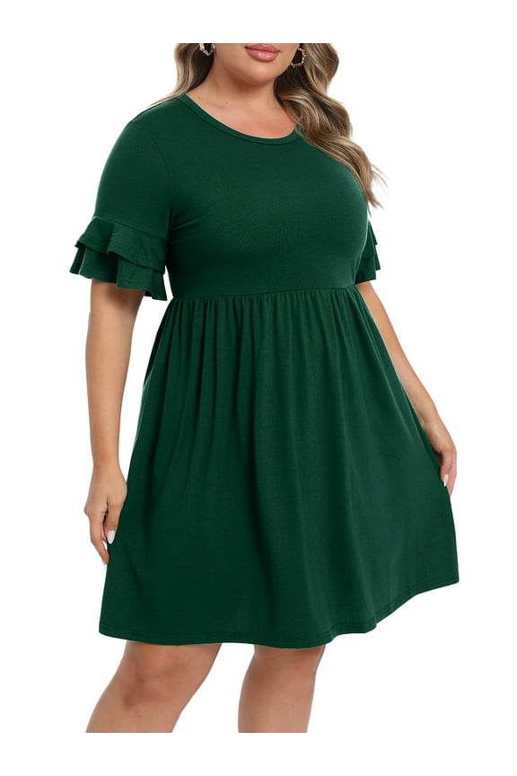 Women's Plus Size Dress Casual Summer Short Sleeve Crew Neck Loose Midi Dresses T-Shirt Swing Dress