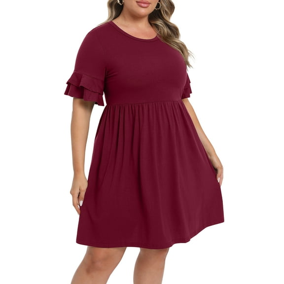 Cueply Women's Plus Size Dress Casual Summer Short Sleeve Crew Neck Loose Midi Dresses T-Shirt Swing Dress