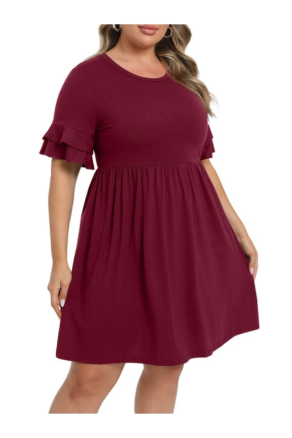 Women's Plus Size Dress Casual Summer Short Sleeve Crew Neck Loose Midi Dresses T-Shirt Swing Dress