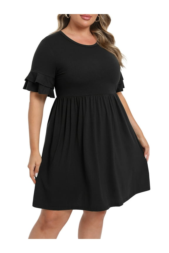Women's Plus Size Dress Casual Summer Short Sleeve Crew Neck Loose Midi Dresses T-Shirt Swing Dress