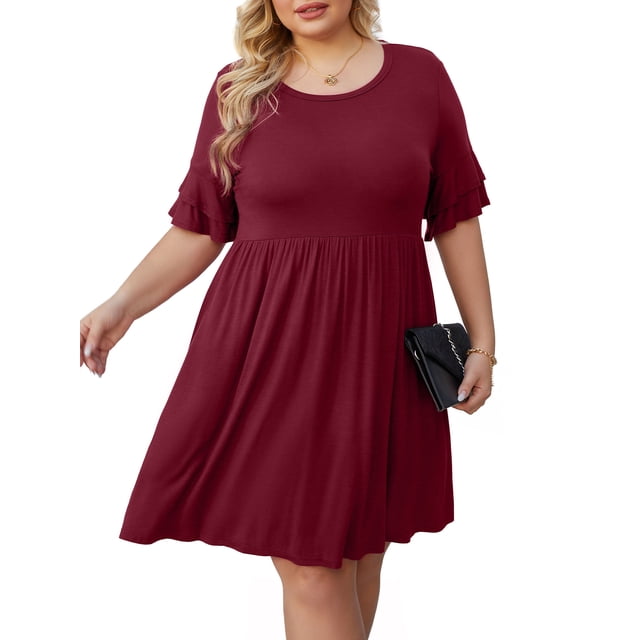 YMING Abito Casual Donna Maniche Corte | Girocollo Morbido | Vestibilità Loose | Lunghezza Al Ginocchio | Viola XXL