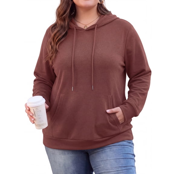 Cueply Women's Plus Size Hoodie Pullover Sweatshirt Long Sleeve Casual Hooded Sweatshirt with Kangaroo Pocket Fall Winter Tops