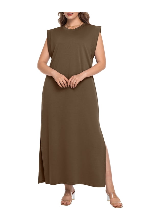 Women's Plus Size Maxi Dresses Casual Split Long Sleeveless Dress for Women with Pockets