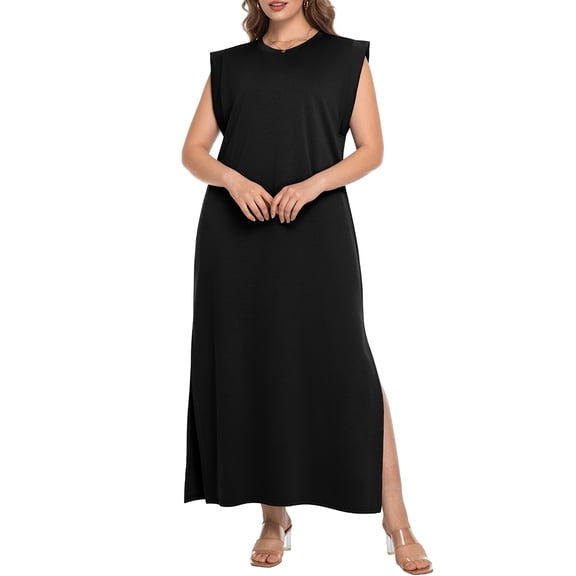 Cueply Women's Plus Size Maxi Dresses Casual Split Long Sleeveless Dress for Women with Pockets