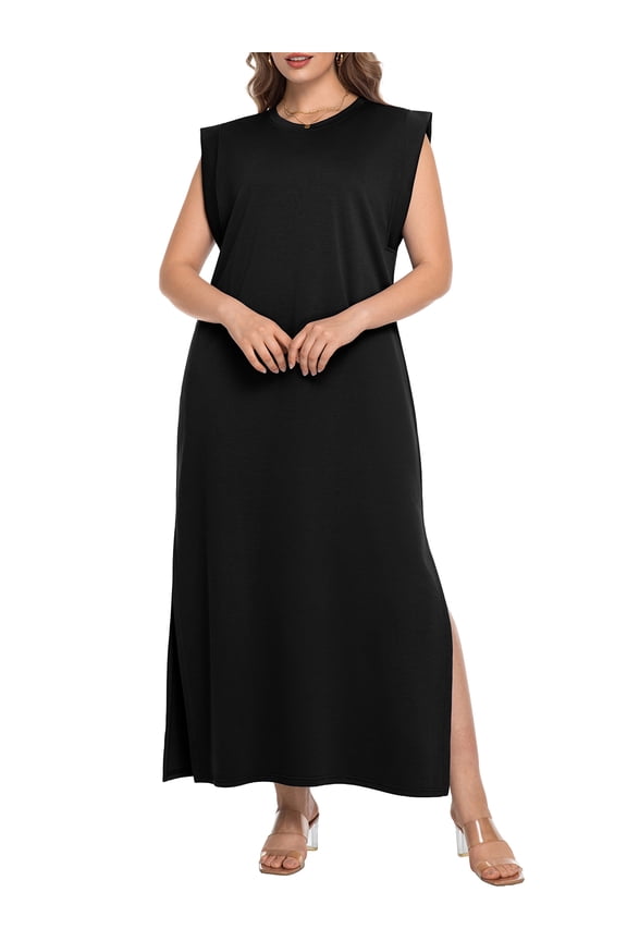Women's Plus Size Maxi Dresses Casual Split Long Sleeveless Dress for Women with Pockets