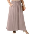 thumbnail image 1 of Cueply Women's Plus Size Maxi Skirt Elastic Tie Front Long A-line Flowy High Waist DrawstringSkirts with Pockets for Women, 1 of 9