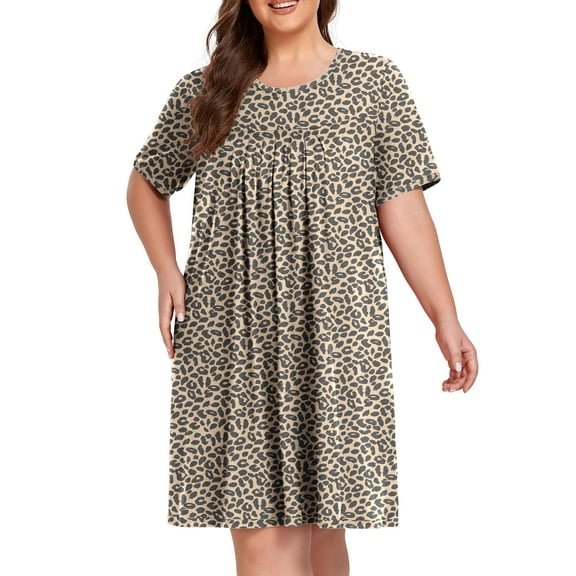 Cueply Women's Plus Size Nightgown Short Sleeve Sleepshirt Crewneck Nightshirt Nightdress 1X-4X