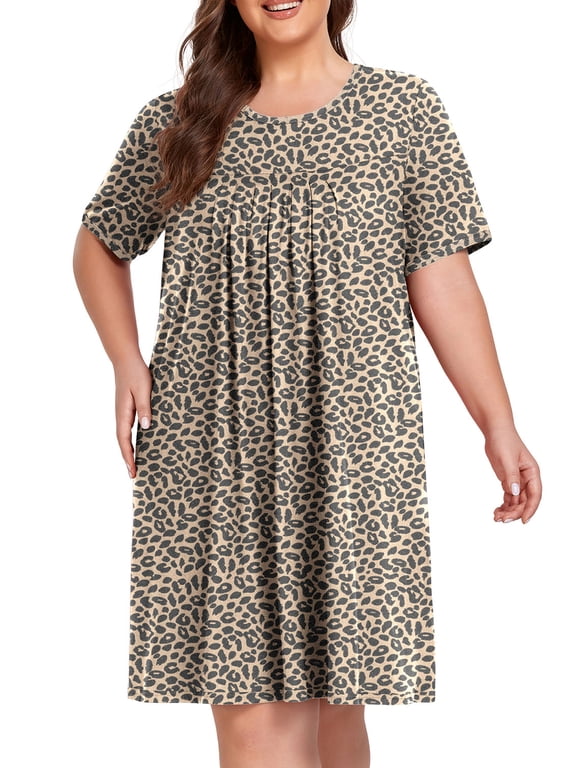 Women's Plus Size Nightgown Short Sleeve Sleepshirt Crewneck Nightshirt Nightdress 1X-4X