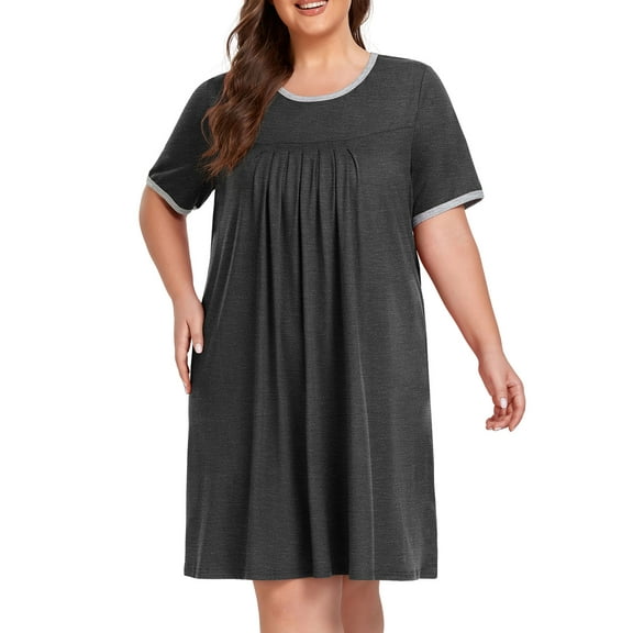 Cueply Women's Plus Size Nightgown Short Sleeve Sleepshirt Crewneck Nightshirt Nightdress 1X-4X