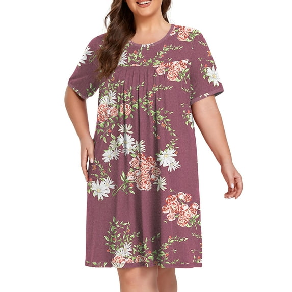 Cueply Women's Plus Size Nightgown Short Sleeve Sleepshirt Crewneck Nightshirt Nightdress 1X-4X