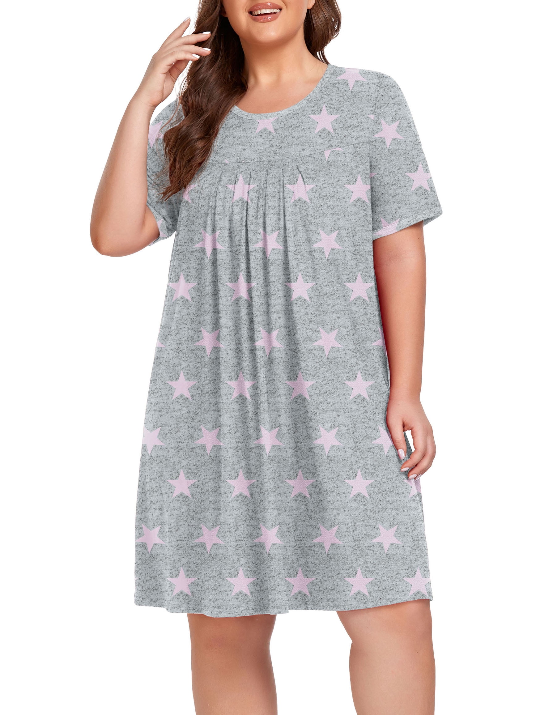Cueply Women's Plus Size Nightgown Short Sleeve Sleepshirt Crewneck Nightshirt Nightdress 1X4X