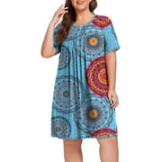 Cueply Women's Plus Size Nightgown Short Sleeve Sleepshirt Crewneck Nightshirt Nightdress 1X-4X
