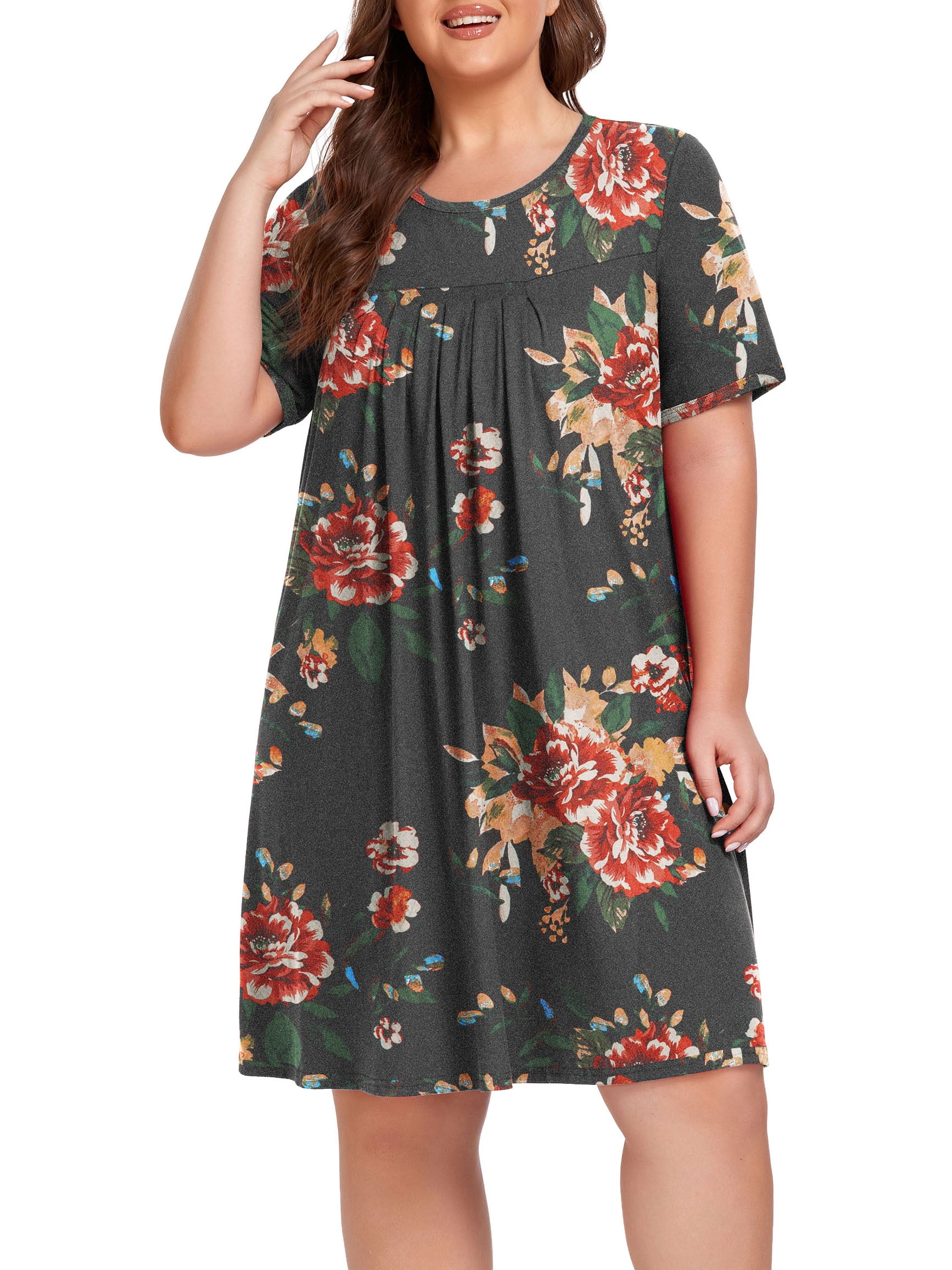 Cueply Women's Plus Size Nightgown Short Sleeve Sleepshirt Crewneck Nightshirt Nightdress 1X4X