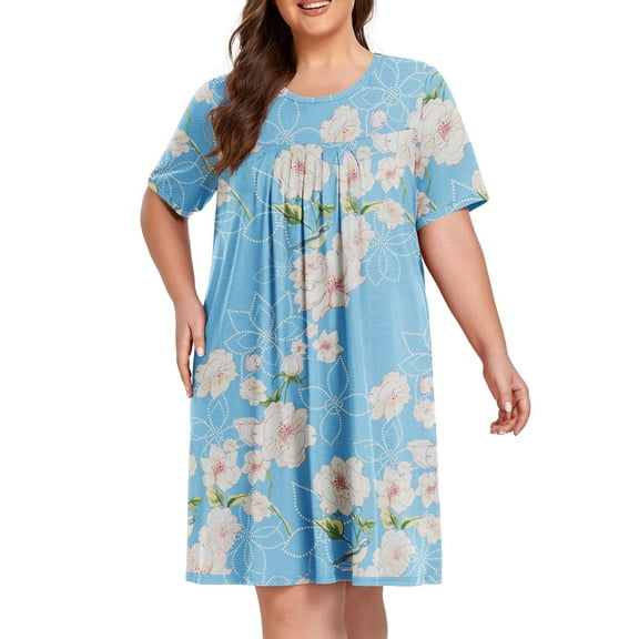 Cueply Women's Plus Size Nightgown Short Sleeve Sleepshirt Crewneck Nightshirt Nightdress 1X-4X
