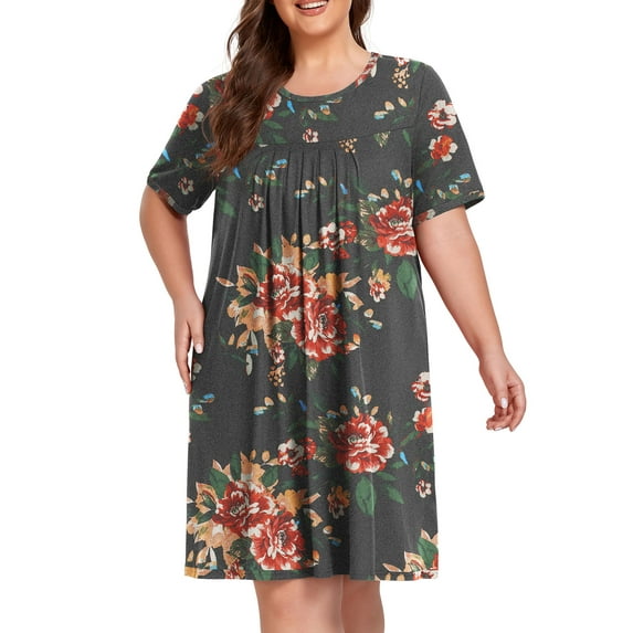 Cueply Women's Plus Size Nightgown Short Sleeve Sleepshirt Crewneck Nightshirt Nightdress 1X-4X