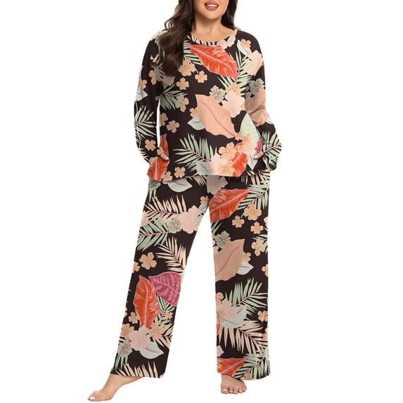 Cueply Women's Plus Size Pajama Set Long Sleeve Loungewear Long Pants Sleepwear Soft 2 Piece Pjs with Pockets