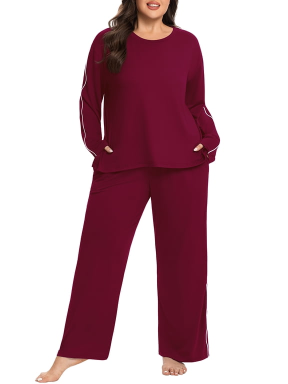 Women's Plus Size Pajama Set Long Sleeve Loungewear Long Pants Sleepwear Soft 2 Piece Pjs with Pockets