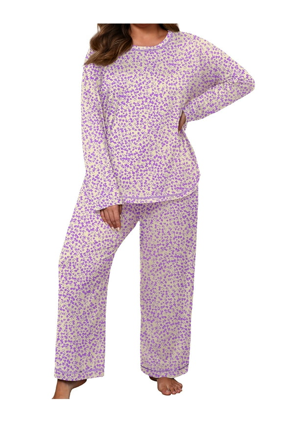 Women's Plus Size Pajama Set Long Sleeve Pjs Long Pants Sleepwear Two Piece Loungewear with Pockets