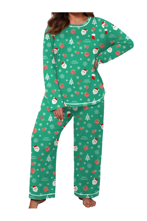 Women's Plus Size Pajama Set Long Sleeve Pjs Long Pants Sleepwear Two Piece Loungewear with Pockets