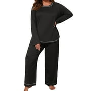 CUEPLY Women's Plus Size Pajama Set Long Sleeve Pjs Long Pants Sleepwear Two Piece Loungewear with Pockets