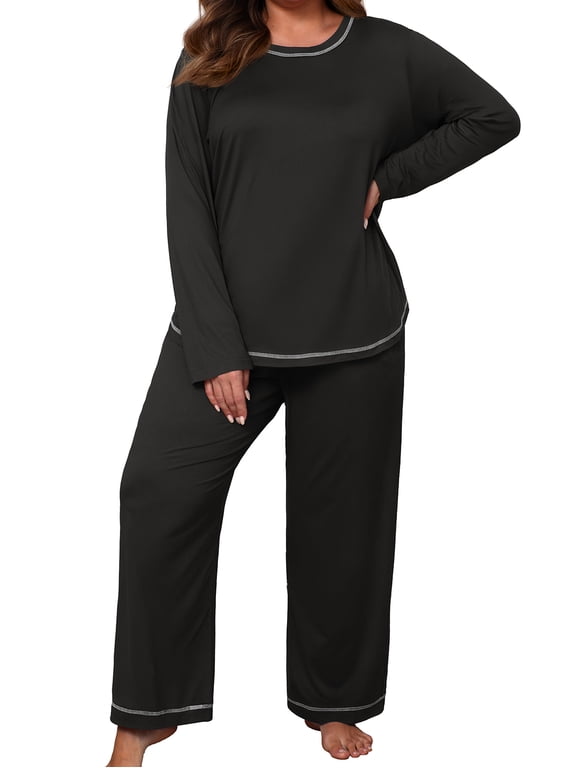 Women's Plus Size Pajama Set Long Sleeve Pjs Long Pants Sleepwear Two Piece Loungewear with Pockets