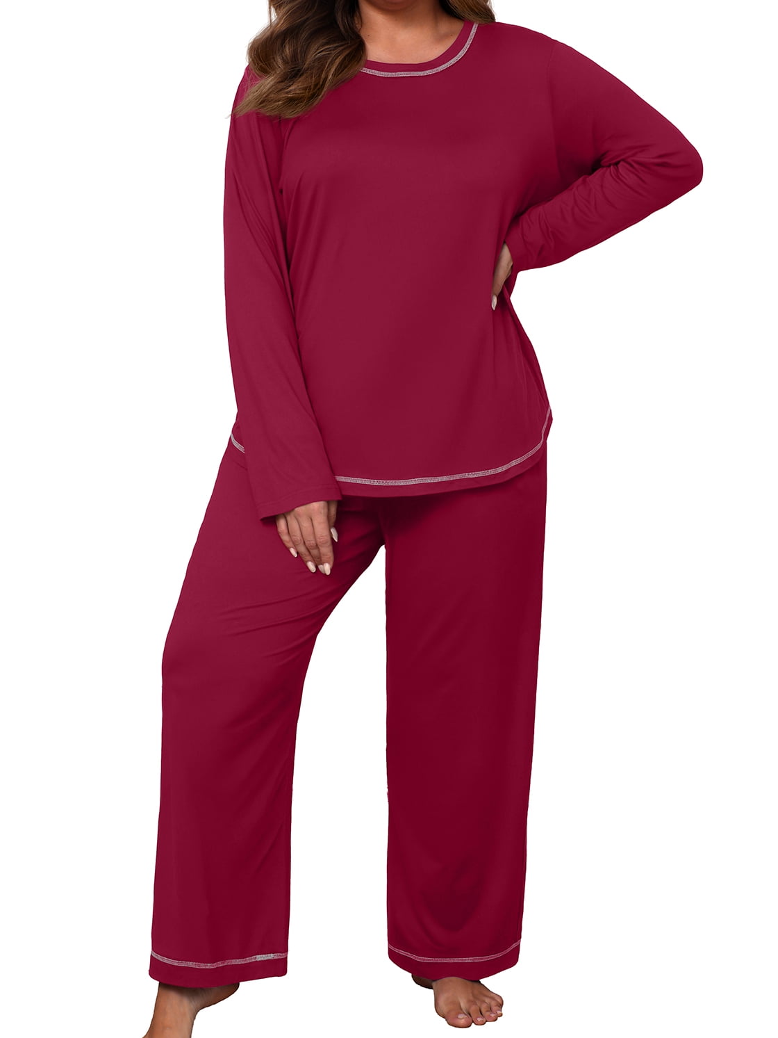 Cueply Women's Plus Size Pajama Set Long Sleeve Pjs Long Pants ...