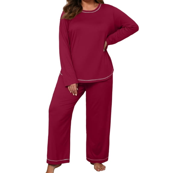 Cueply Women's Plus Size Pajama Set Long Sleeve Pjs Long Pants Sleepwear Two Piece Loungewear with Pockets
