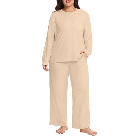 Cueply Women's Plus Size Pajama Sets Long Sleeve Tops and Pants Soft Lounge Sleepwear Set Casual Pjs with Pockets