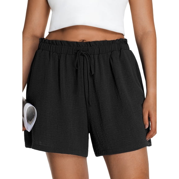 Cueply Women's Plus Size Shorts Casual Elastic Waist Ruffle Belted Shorts Adjustable Tie Knot Short for Women with Pockets