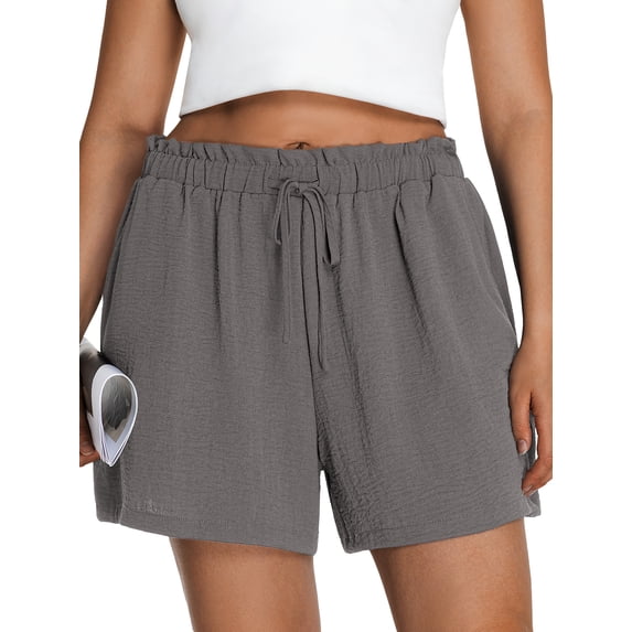 Cueply Women's Plus Size Shorts Casual Elastic Waist Ruffle Belted Shorts Adjustable Tie Knot Short for Women with Pockets